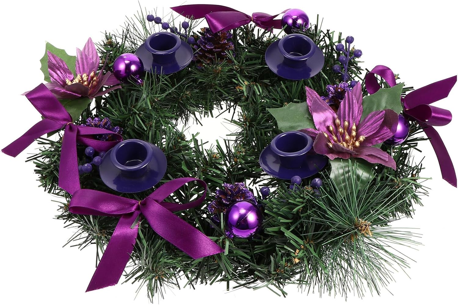 NUOBESTY Christmas Wreath Candle Holder 12 Inch Purple Table Decor Creative Decorative Candlestick for Holiday Centerpiece