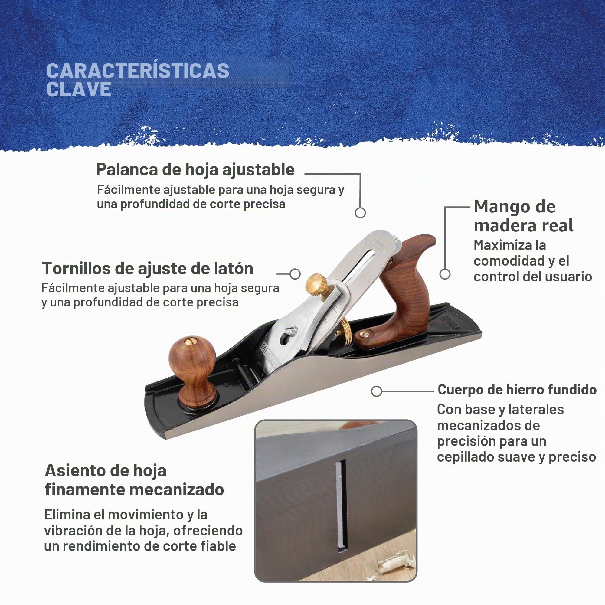Rabot à main Faithfull n° 5 dans un coffret en bois – Rabot d'établi en fonte usiné avec précision pour bois durs et tendres, préparation, ébénisterie et menuiserie générale