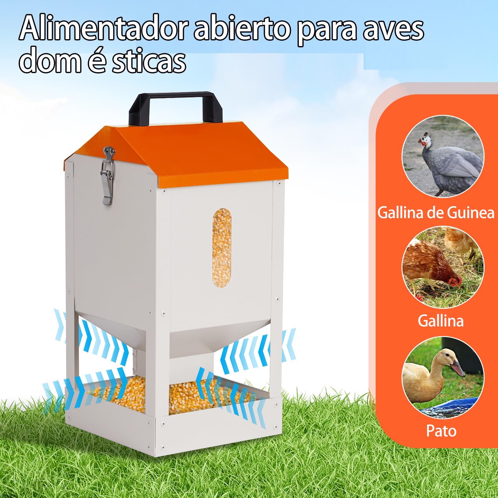Comedero Gallinas De Acero Galvanizado 8KG Dispensadores De Pienso, Comedero Automático Para Gallinas, Patos, Pájaros, Comederos Para Aves De Corral Grandes, Visual