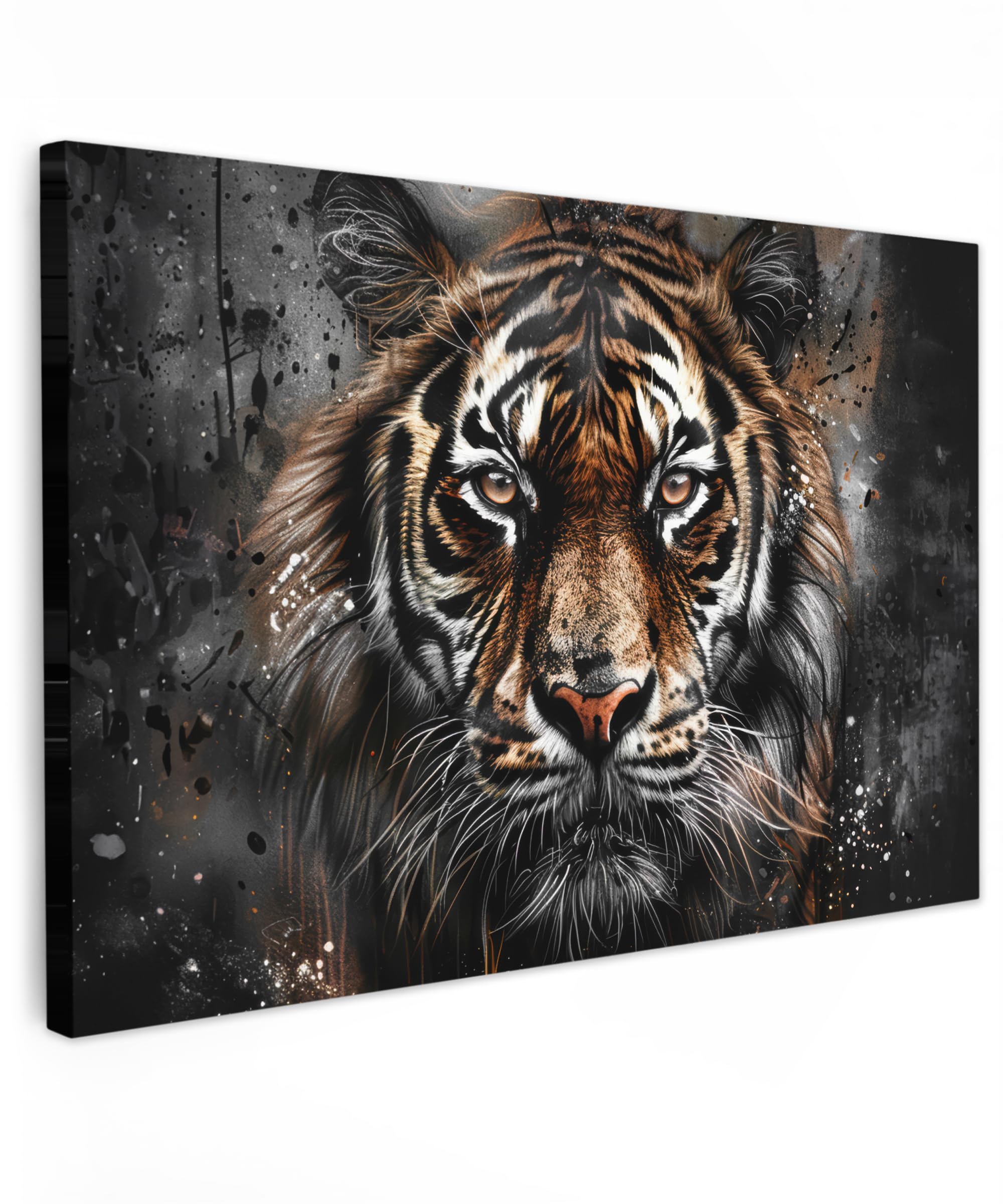 MuchoWow© Cuadros Decoracion Salon Modernos 60x40 cm para Dormitorios Cuadro Decorativos de Salon Lienzos Decorativo Pared Decoracion Lienzo Modernos Tigre - Animales - Retrato - Lujo - Negro