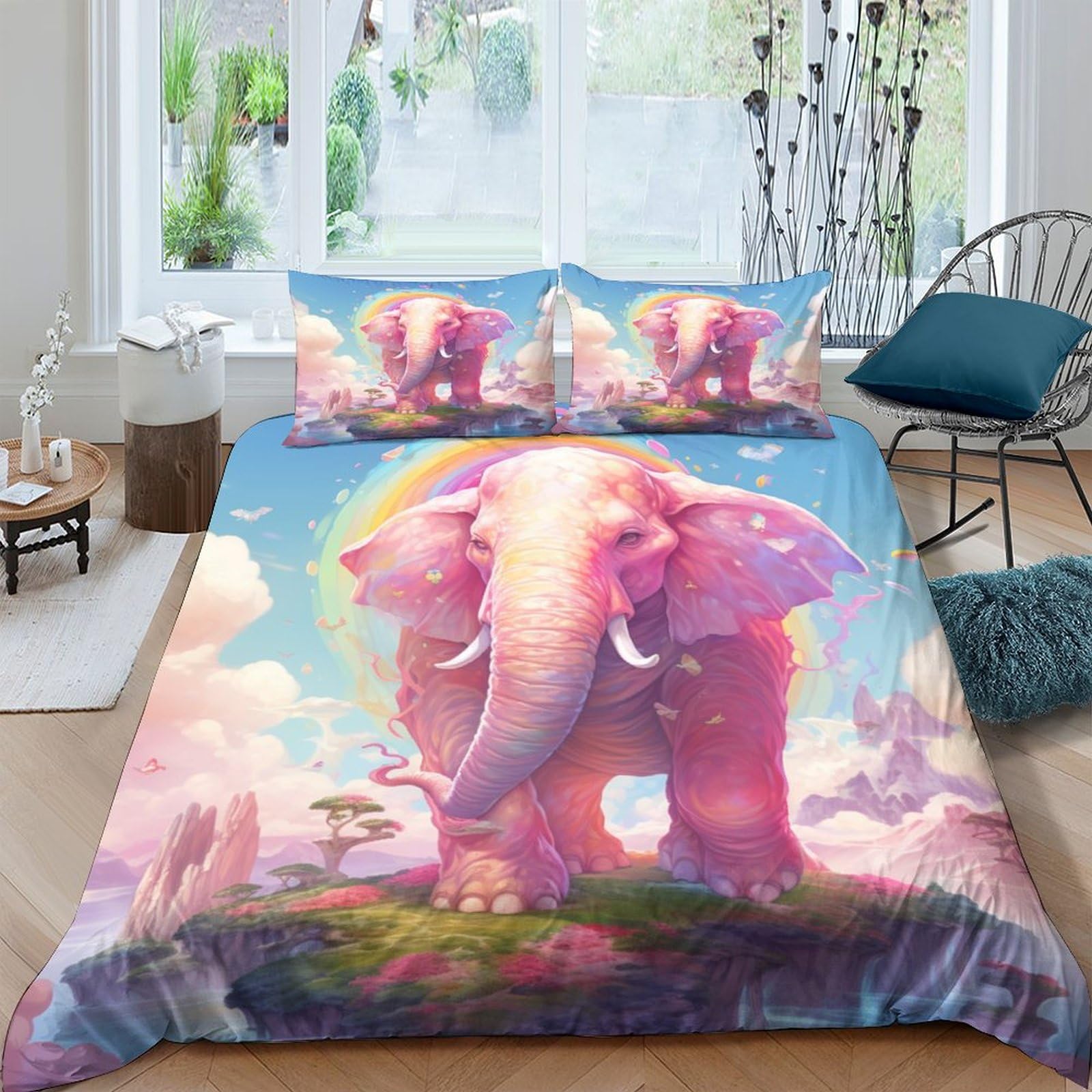 Housses de couettes éléphant anti-plis 220x240 cm parure 3 pièces
