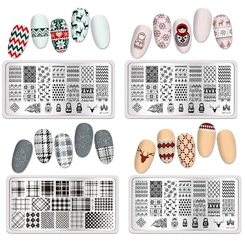 Born Pretty Nail Stamping Plates Set Plaid Flowers Leaves Lace