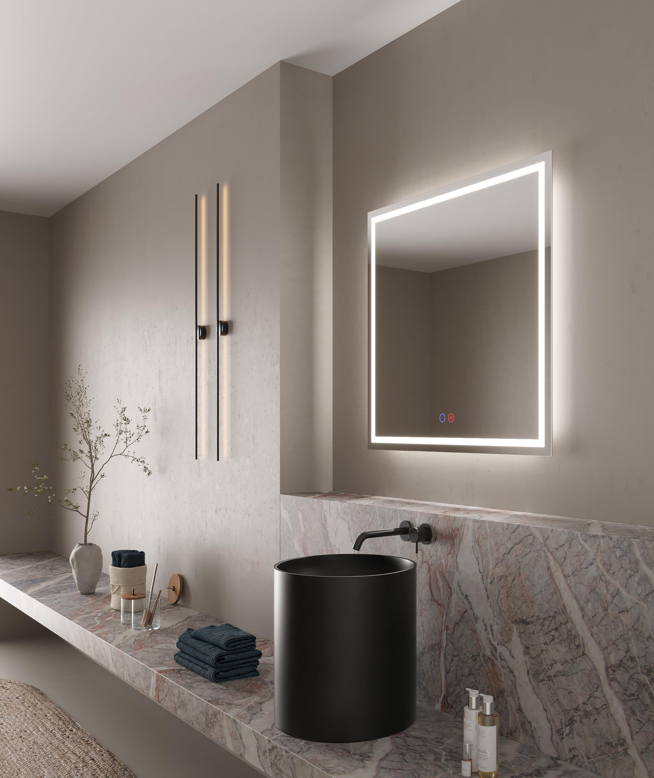 Mice - Espejos led para baño, Espejo retroiluminado, Triled- Blanco Frío/Natural/Cálido Sensor Antivaho/On-Off -Marco de Aluminio - Espejo con luz para Maquillaje - Vestidor 100X80Cm