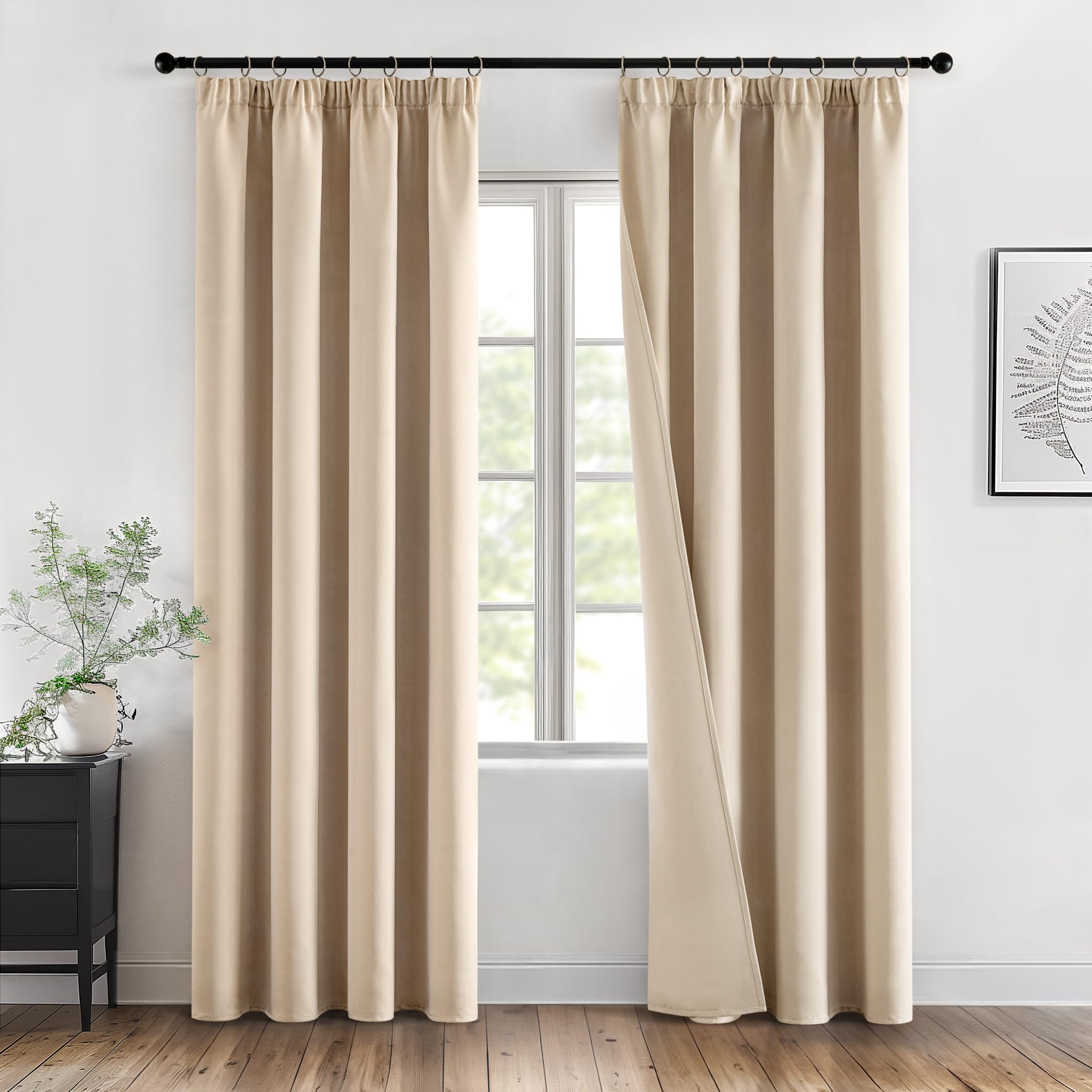 MIULEE Cortinas Salon Oscuro Cortinas Termicas Aislantes Frio y Calor Cortinas 140x245 CM Opacas Fruncidas Dormitorio Habitacion Modernas 2 Piezas,Beige