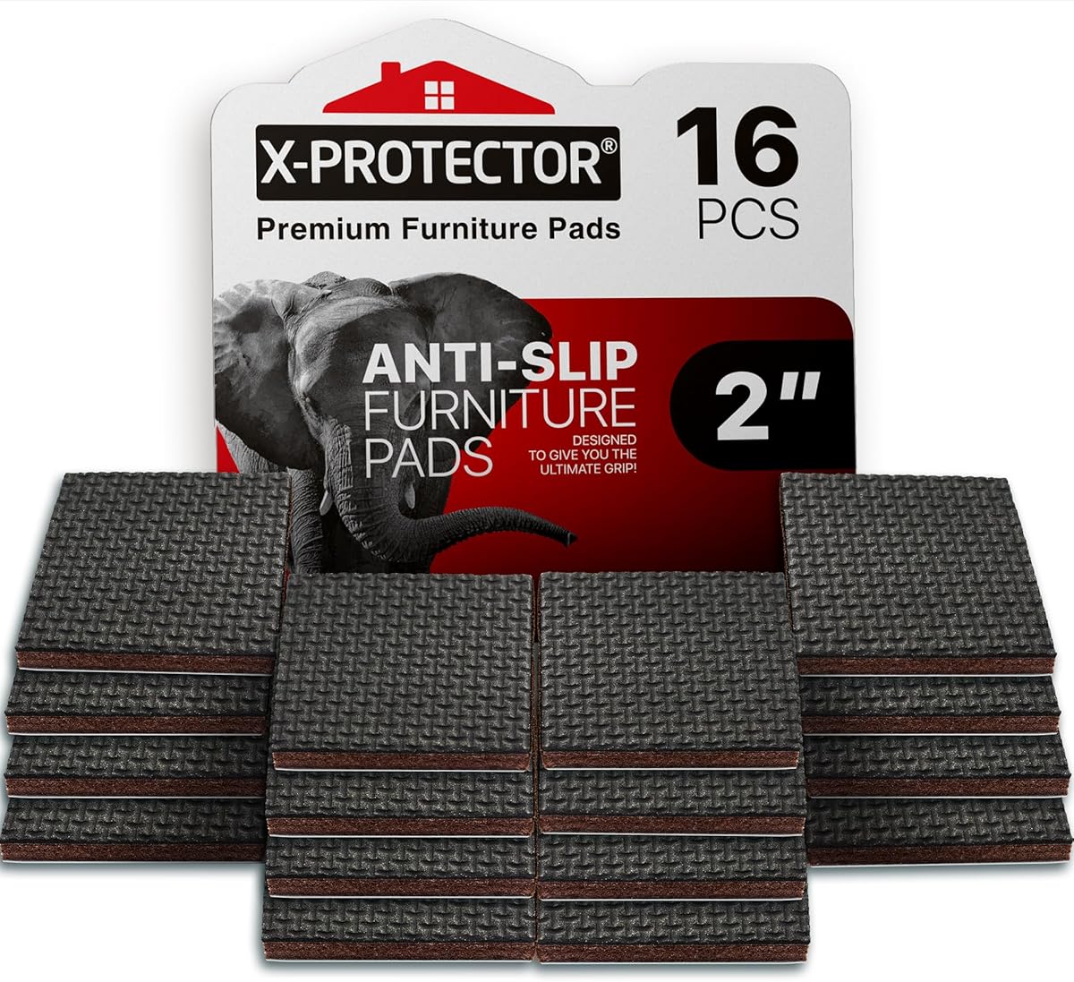 X-PROTECTOR Non Slip Furniture Pads - Premium 16 pcs 2" Furniture Grippers! Best SelfAdhesive Rubber Feet Furniture Feet - Ideal Non Skid Furniture Pad Floor Protectors for Fix in Place Furniture