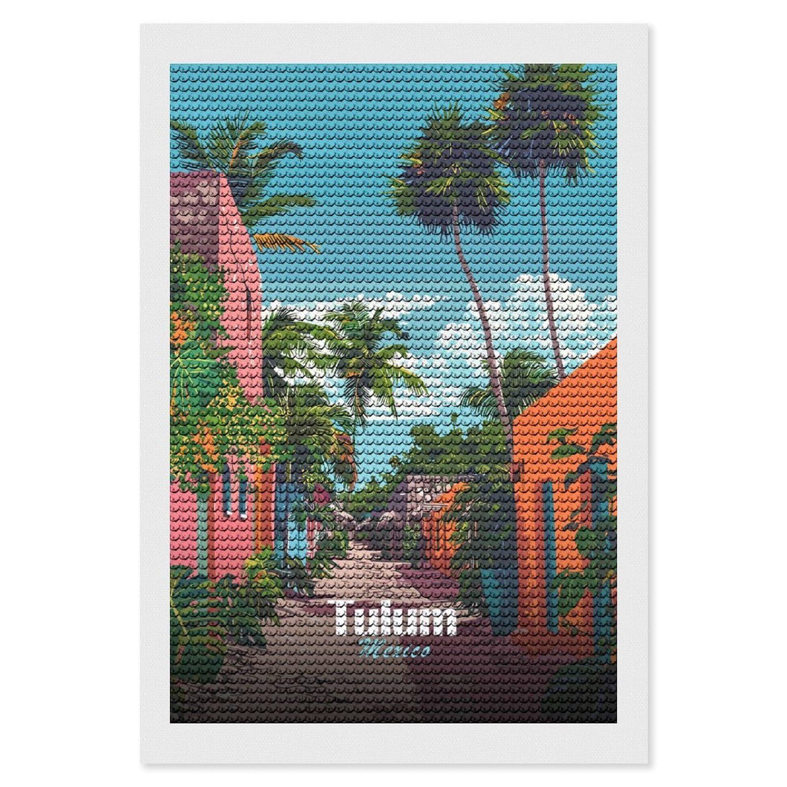 Junmoney Tulum Mexico Street Scene Diamond Art Canvas 8"x12", for Creative Relaxation, Simple to Start, Aesthetic Room Decor, Holiday Gift Idea