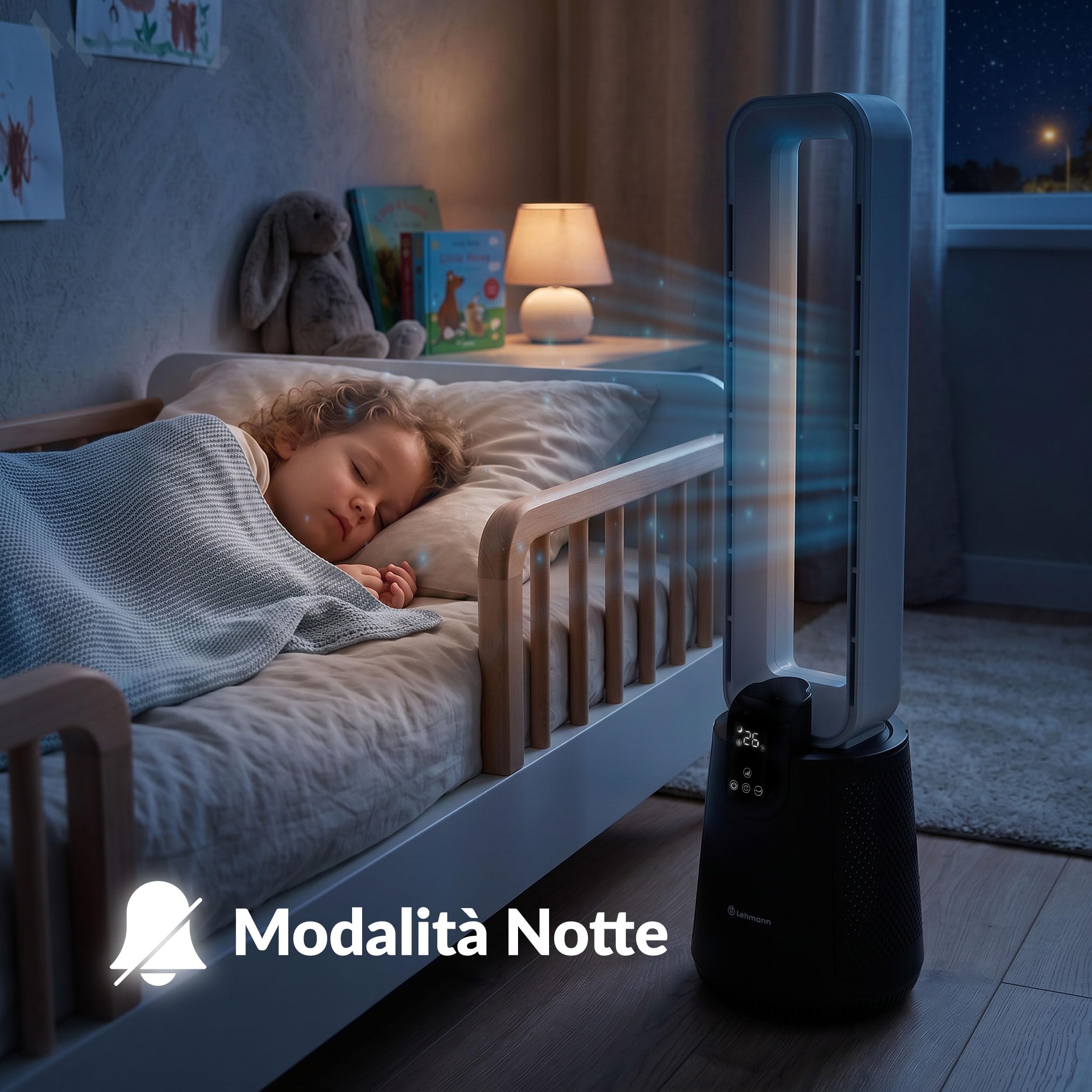 LEHMANN Ventilatore a Torre senza Pale 2 in 1 con Purificatore d'Aria, 2 Filtri HEPA, Silenzioso Modalità Notte, Timer 1-12 h, Telecomando e Display LED, Oscillazione, Per Camera da Letto & Ufficio
