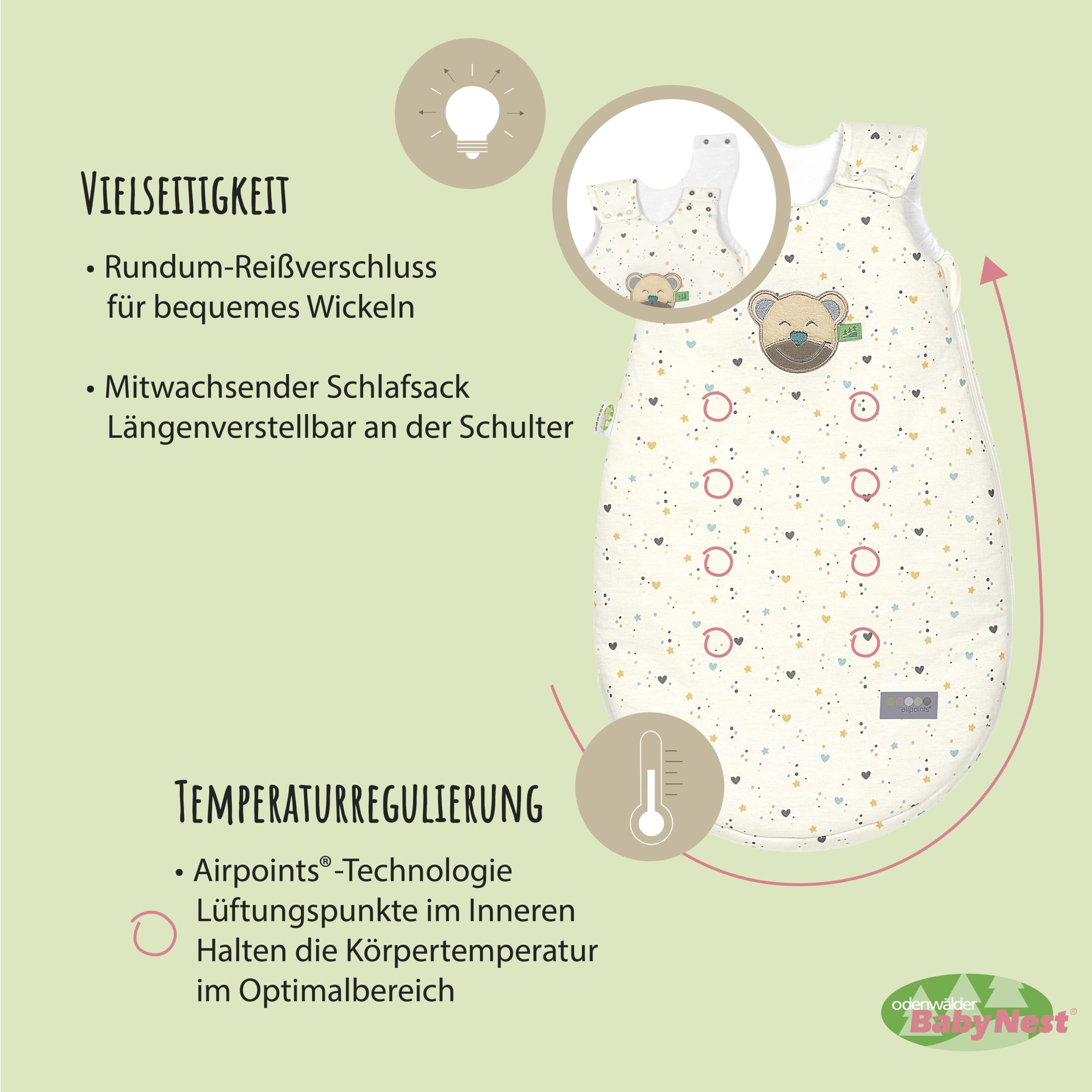 Odenwälder Baby Schlafsack mit Mucki® | Allrounder 2,5 TOG | Ganzjahres Schlafsack