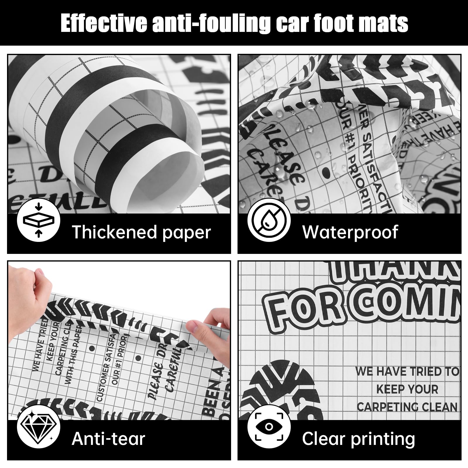 50Pcs White Paper Floor Mats for Cars 16x20 Disposable Auto Floor Pads Made of Kraft Paper Waterproof Thank — view 3