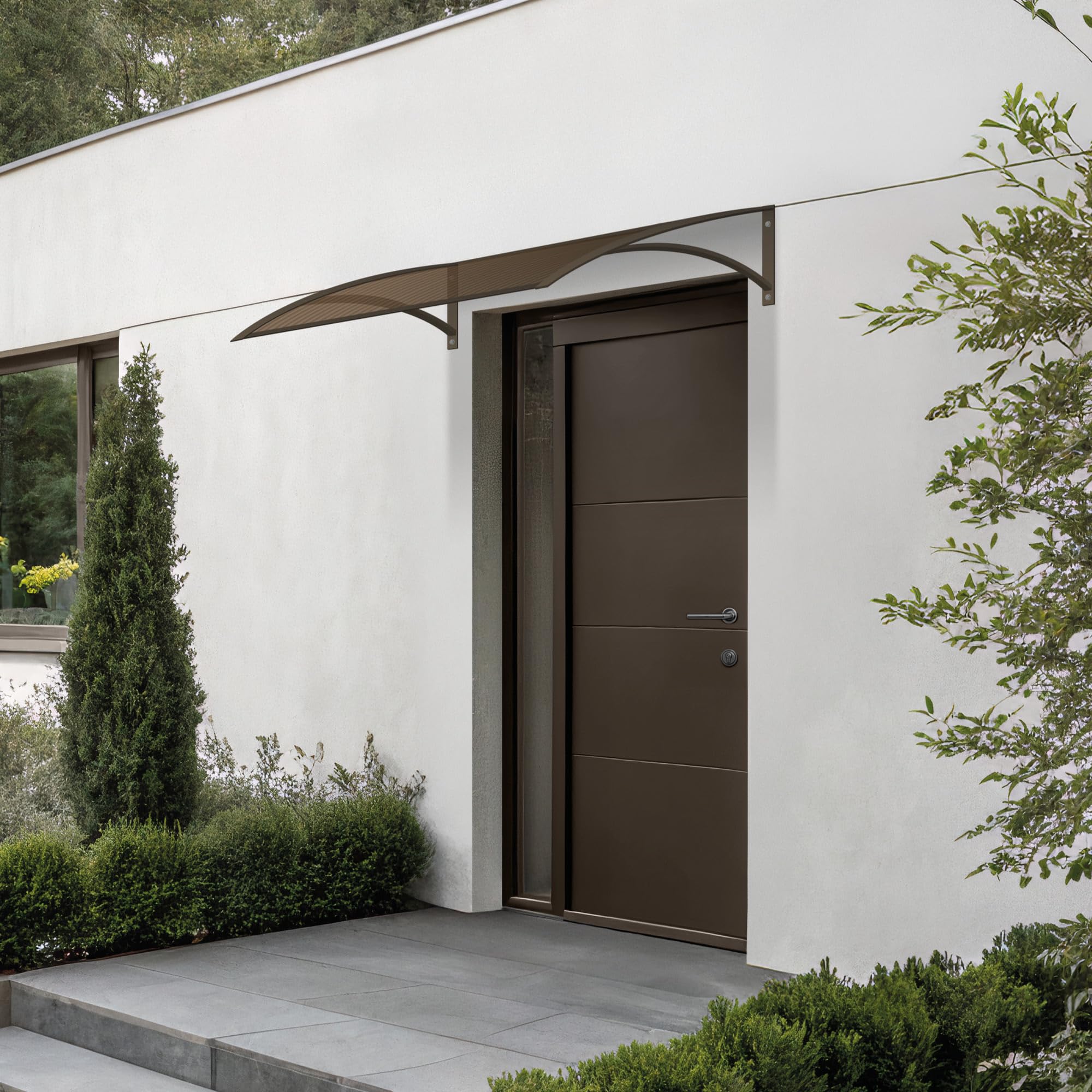 Wasabi - Marquesina Puerta Exterior 120x80 cm Zen – Policarbonato Hueco 3,8mm Marrón – Soportes de Aluminio Marrón – Fácil Montaje – Tejadillo Protección Lluvia Ventana – Cubierta Resistente Jardín