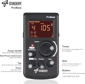 Sondery Digital Metronome Rechargeable Vocal Counting for Piano Guitar Drum
