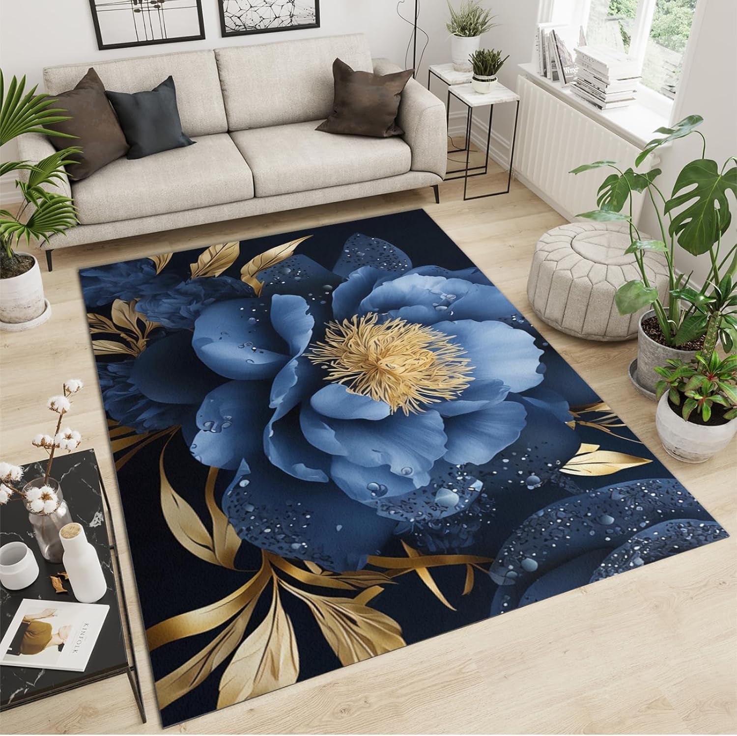 Tapis 3D plante feuilles fleurs en teck 140x200 cm antidérapant