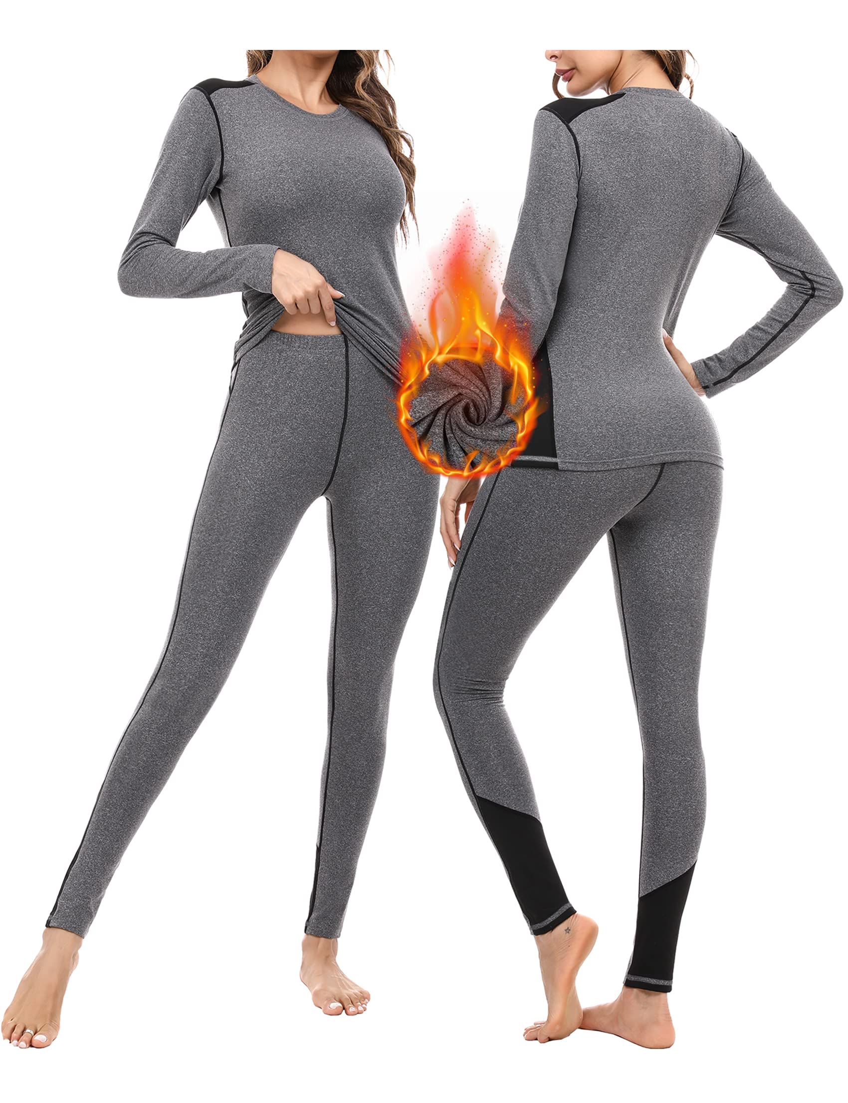 Terecey Ensembles Thermiques Femme sous-Vêtement Thermique Femme Chaud Haut Manches Longues et Pantalon Chaud Leggings Ski Hiver