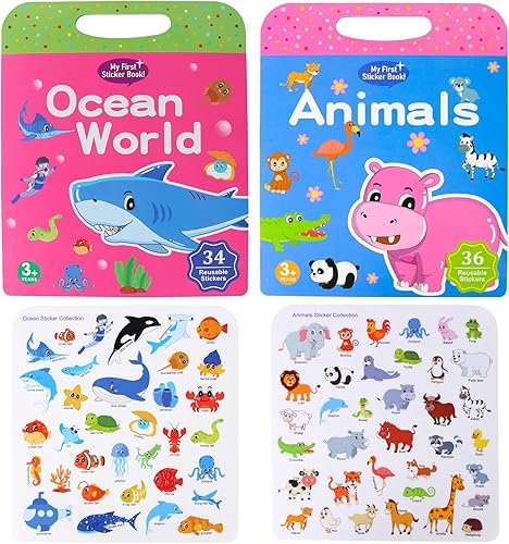 Visfun - Libros de calcomanías reutilizables para niños, libro silencioso de gelatina divertida, calcomanías de viaje, impermeables, libro de