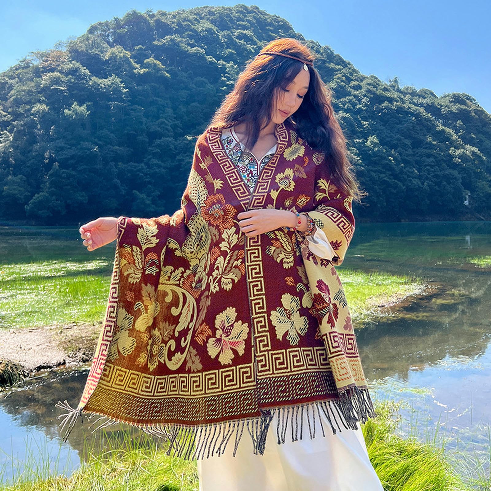 Sciarpa Donna Sciarpa da Donna Autunno E Inverno Mantello Esterno Caldo Spesso Viaggio Sciarpa Letteraria Nappa Sciarpa al Collo Regalo da Donna 65 * 200cm-blu