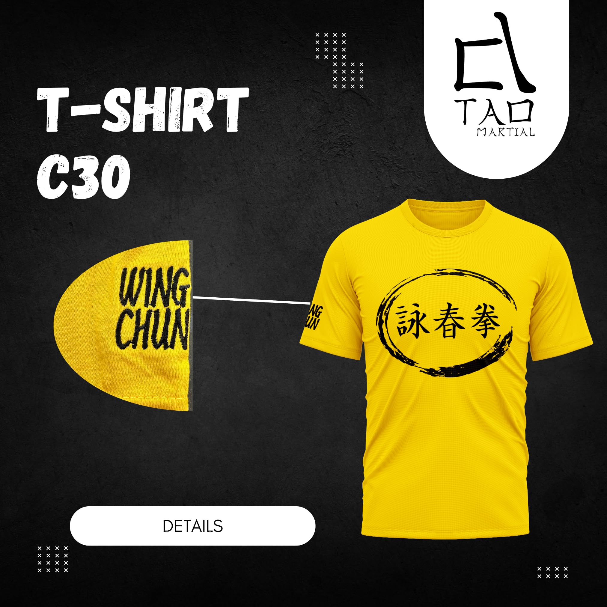 TAO MARTIAL Camiseta Wing Chun Kung Fu, camiseta 100% algodón, ligera y flexible, modelo C30, dorado, M