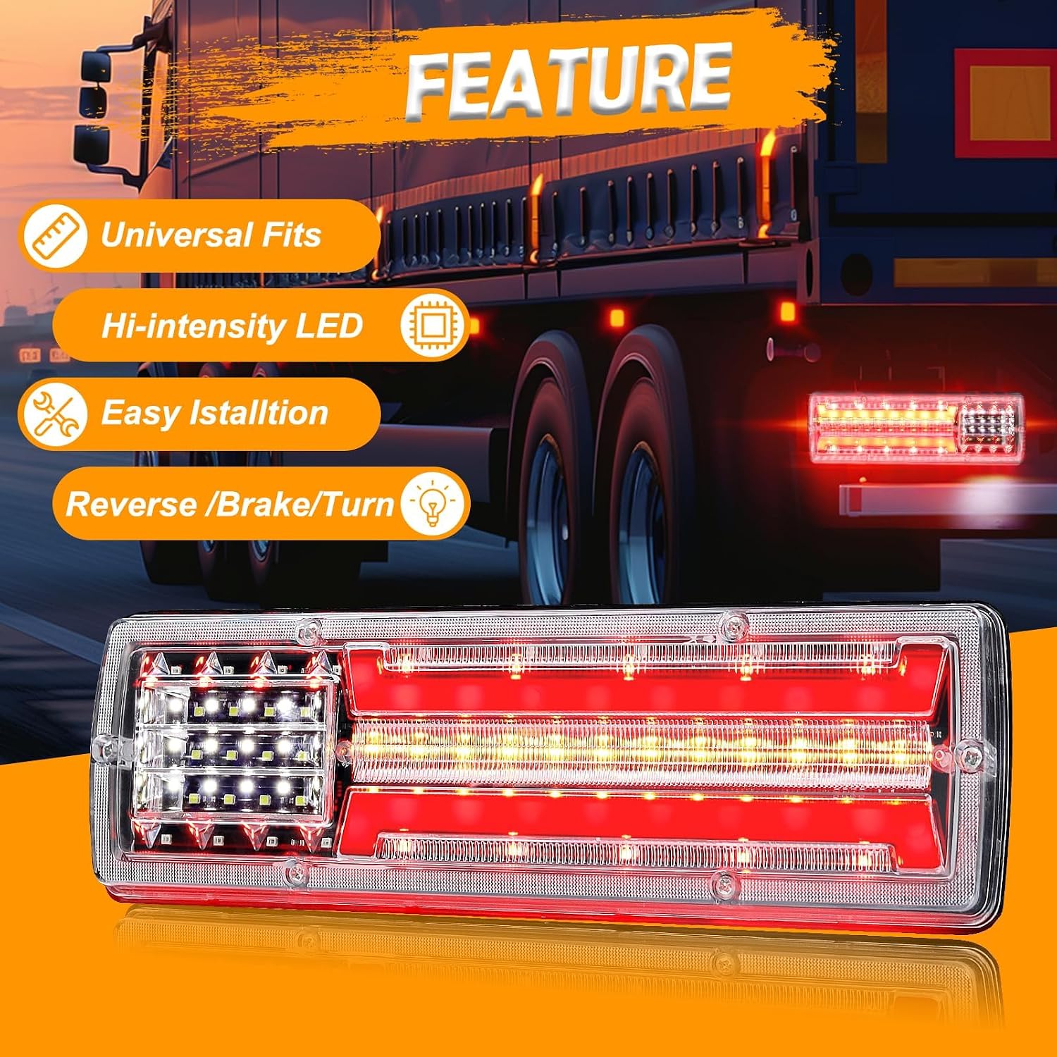 Ourbest Trailer Lights, Reverse Turn Signal Tail Light 11inch for Flatbed Camper Boat Trailers Construction Vehicles Caravans Snowplow