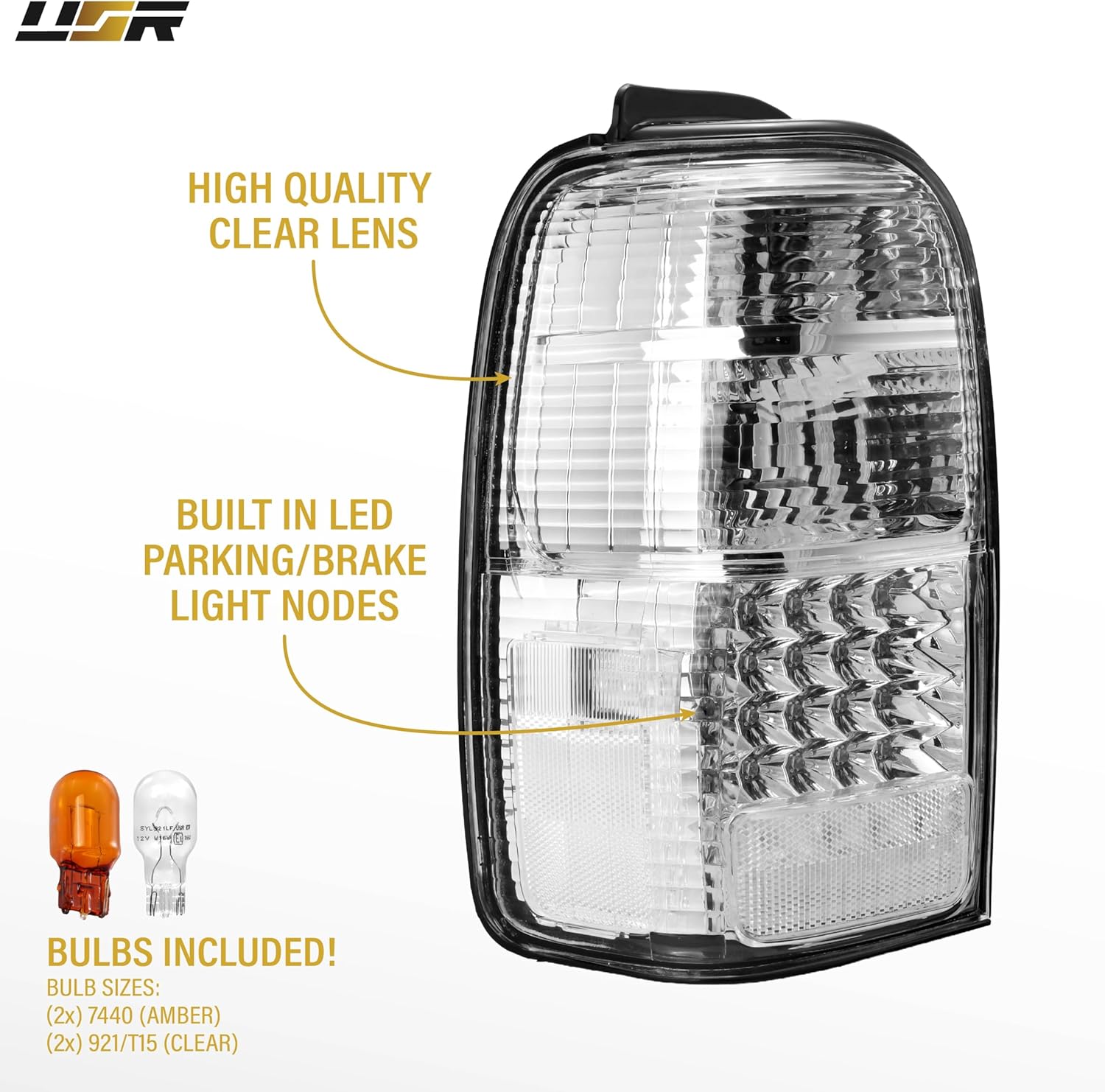 USR UNIQUE STYLE RACING 96-02 VZN185/RZN180 Tail Light – Rear Lamps Set (Left + Right) Compatible with 1996-2002 Toyota 4Runner 3rd Gen All Models 2WD & 4WD (ALL CLEAR LENS TAIL LIGHTS with RED LED)