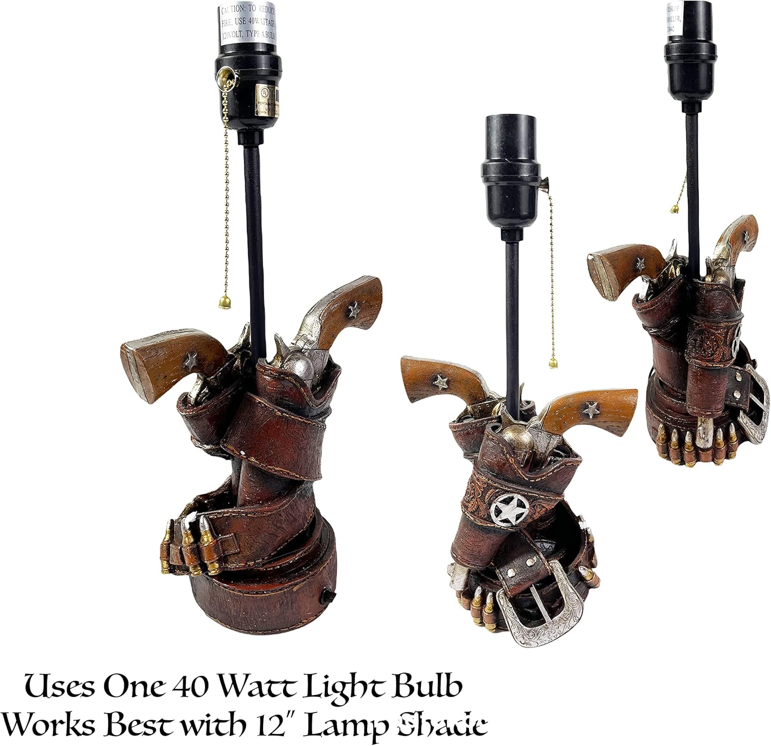 Urbalabs Western Brown Horse Saddle and Silver Star Cowboy Rustic Home Decor Table Lamp Farmhouse Nightstands Living Room End Tables Lamps for Bedrooms Office (Double Six Shooter Lamp Only)