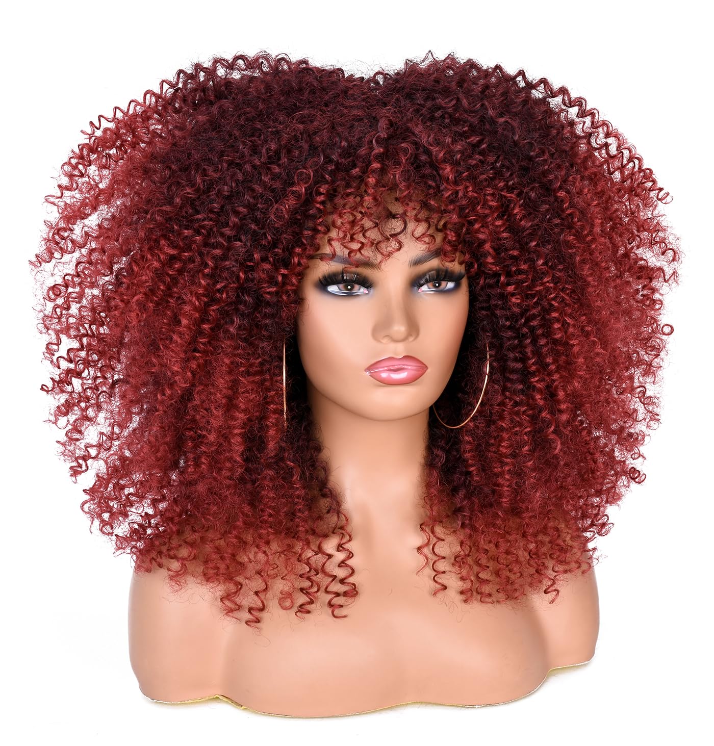 ISAMY Long Curly Wigs for Black Women Afro Bomb Curly Wig with Bangs Synthetic Fiber Glueless Long Afro Kinky Curly Hair (T1B/39A) - Image 2