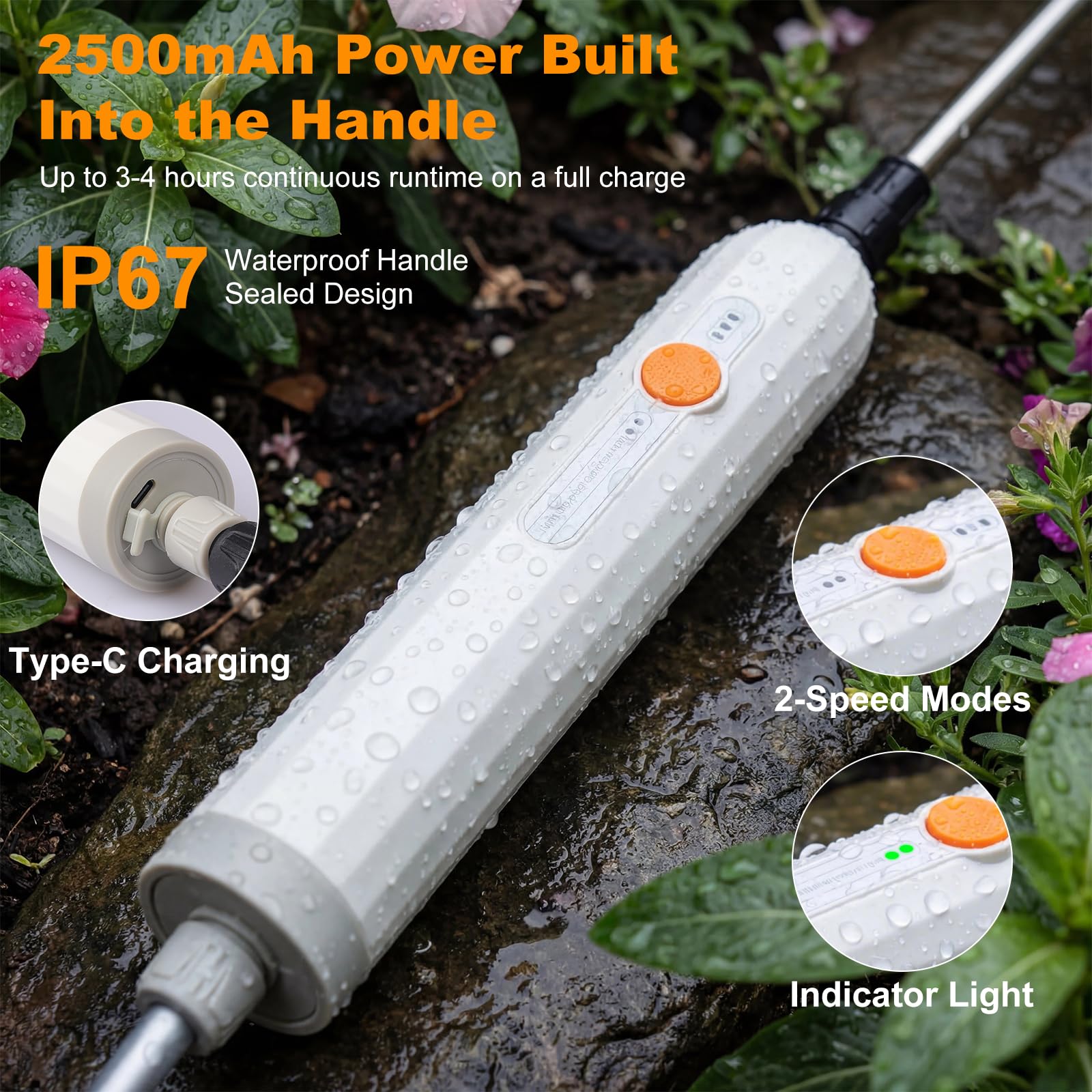 Pompa Irroratrice a Batteria 8L con Impugnatura Impermeabile, Batteria al Litio 2500mAh, 3 Ugelli & Asta Telescopica, Serbatoio Pieghevole Arancione – Ideale per Fitofarmaci & Fertilizzanti Liquidi