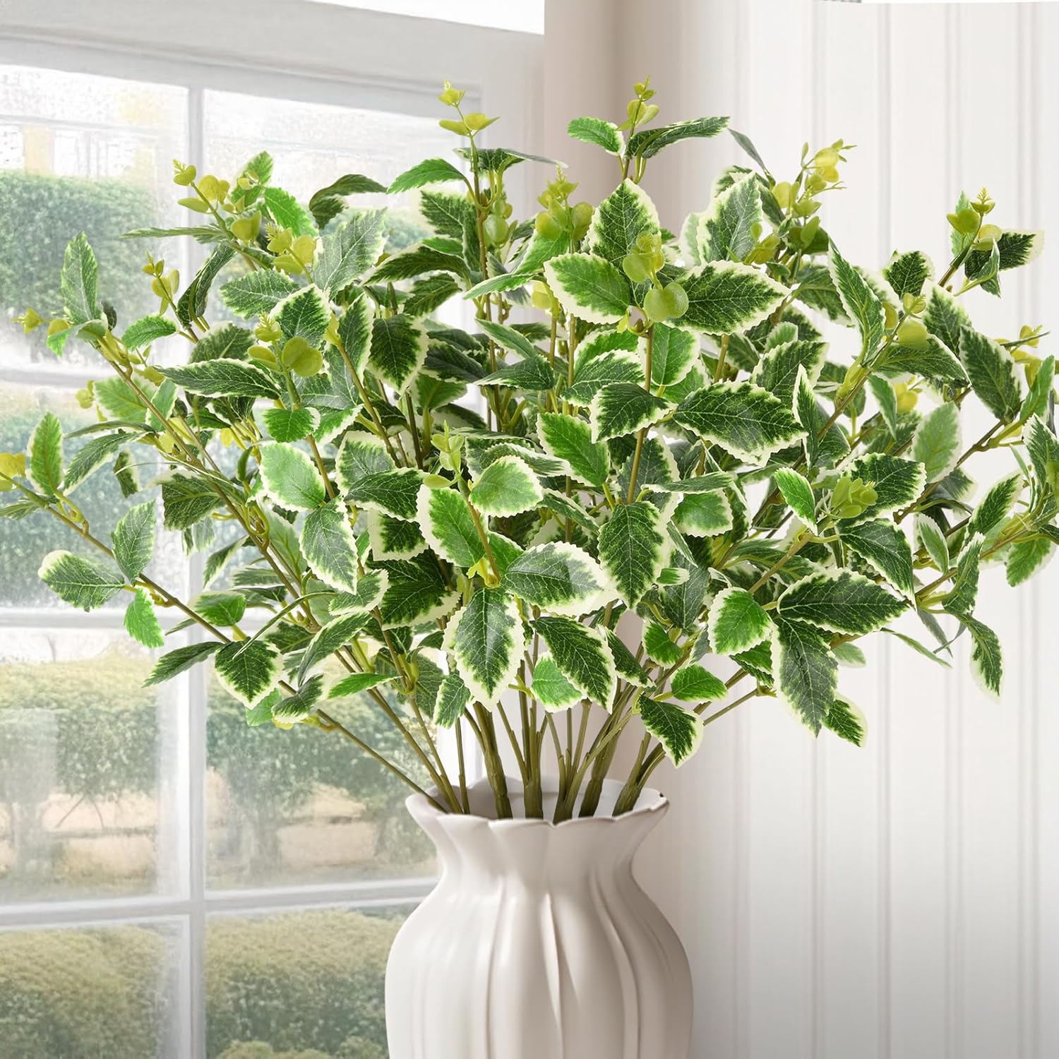 Faux Greenery Stems,6pcs Spring Faux Branches Plants for Vase,Artificial Plants Indoor Fake Leaves Twigs for Home Farmhouse Office Party Wedding Decoration