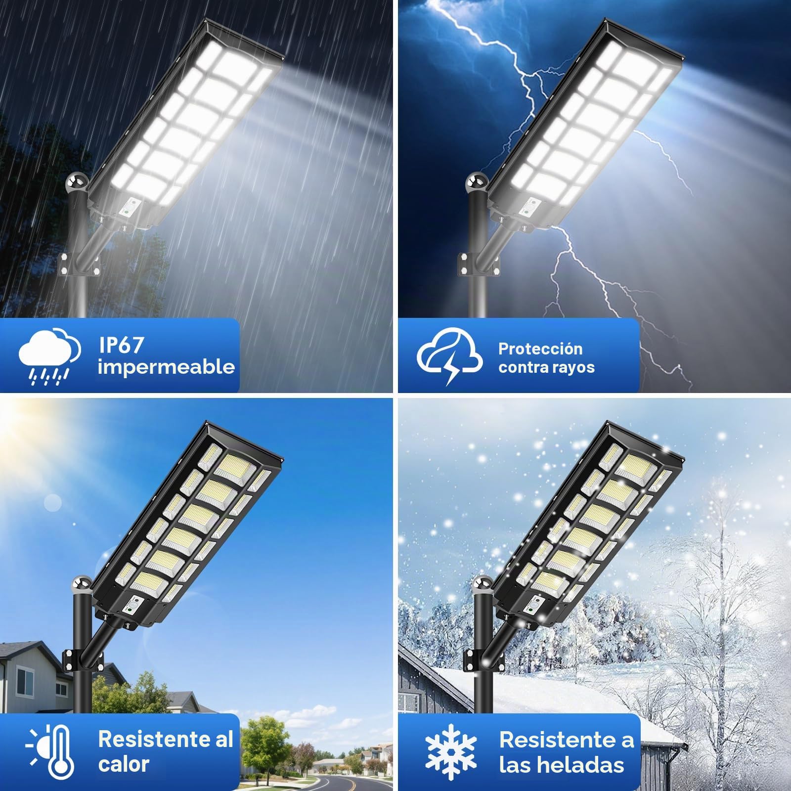 Viugreum 2000W LED Farolas Lámpara Solar Exterior con Mando a Distancia, 6500K Foco Solar Exterior con Detector, 66cm Panel Solar IP65 Impermeable LED Farola Solar para Jardín, Patio y Calle