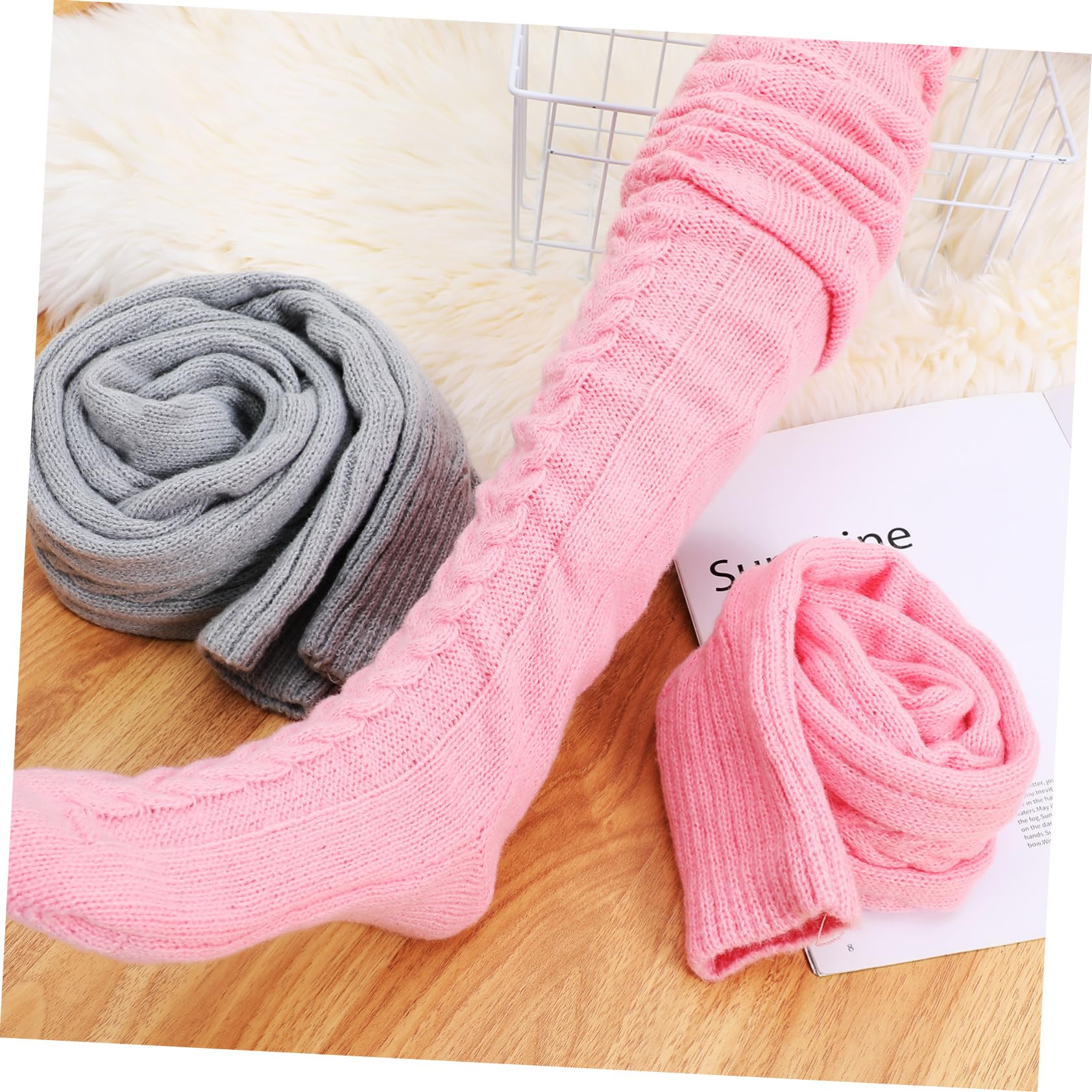 Beaupretty 2pares Calcetines De Mohair Para Mujer Calcetines Por Encima Rodilla De Punto Calentadores De Piernas Esponjosos Peludos Para Invierno Cómodos Para Uso Diario