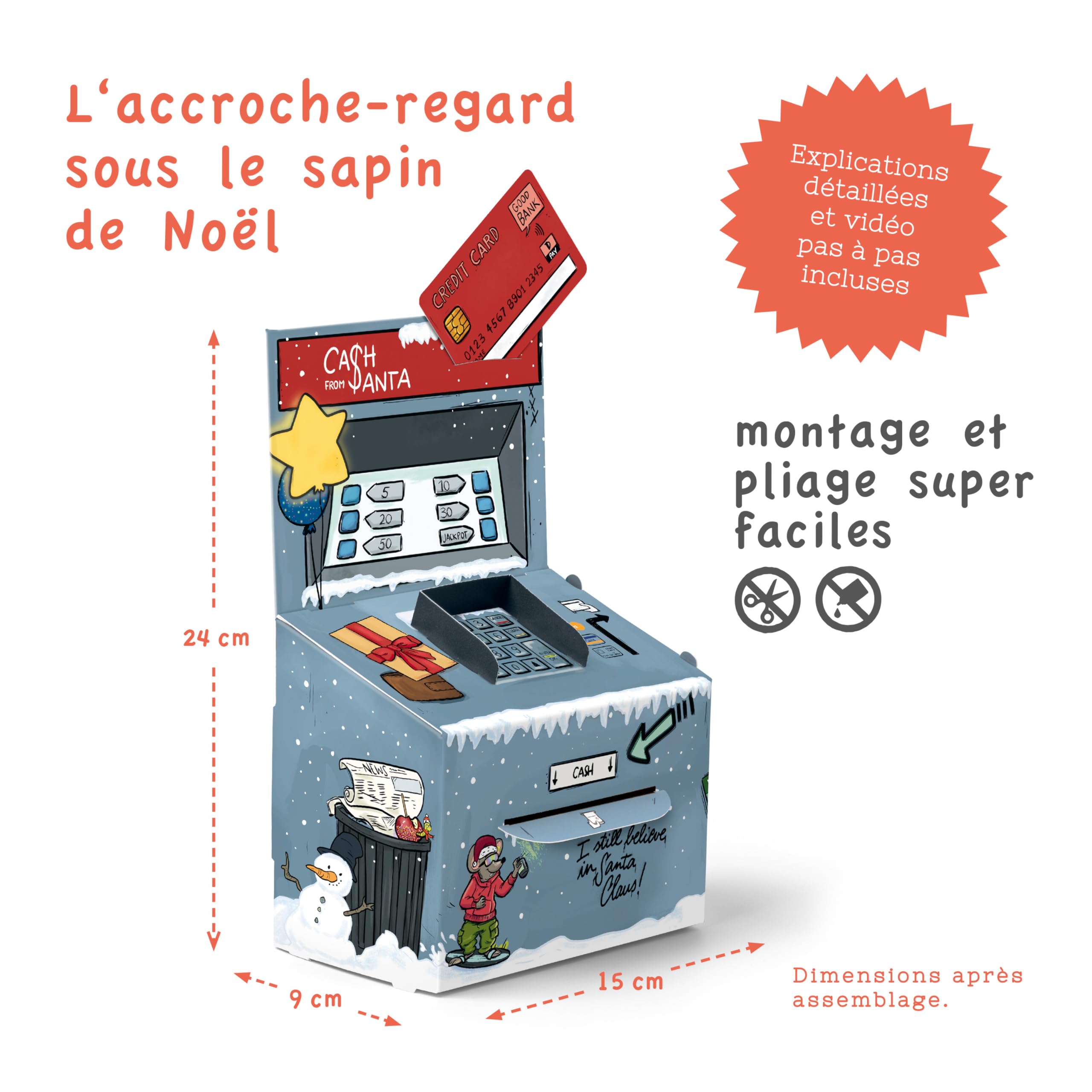 Boîte à Argent Pliable Pop-up Noël – Distributeur De Billets Cadeau – Déco Festive Anniversaire, Saint-Valentin