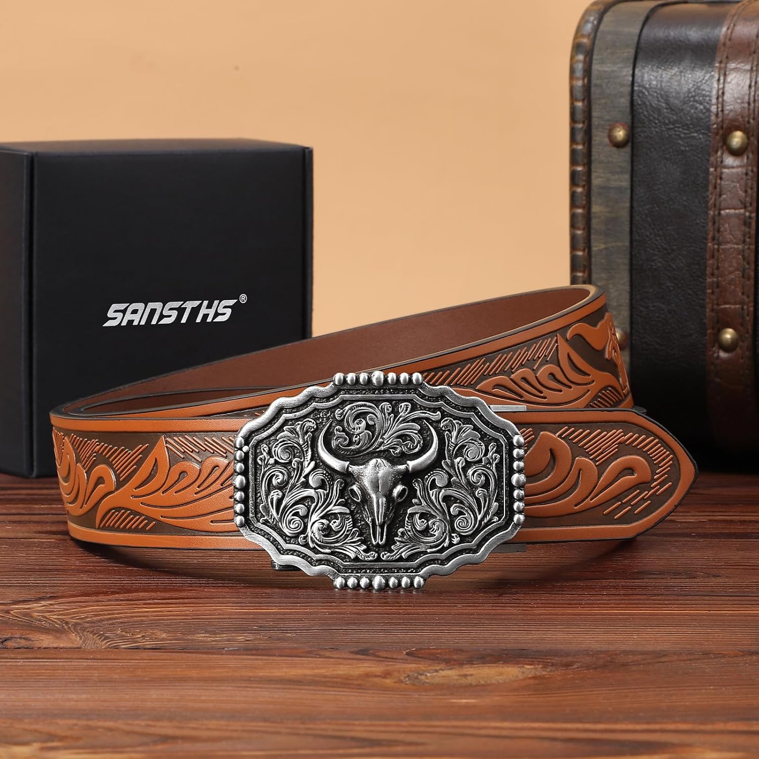 SANSTHS Ratchet Cowboy Belt, Western Ratchet Belts for Men Ratchet Western Belt with Automatic Cowboy Buckle - Image 8