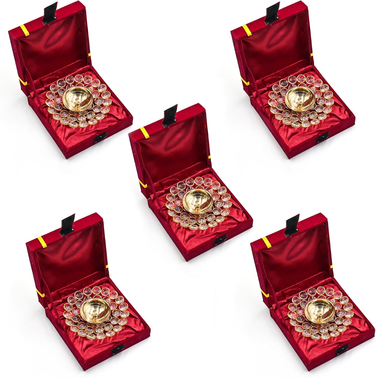 5Pcs Crystal Oil Lamp for Pooja Decorative Akhand Diya Brass Lamp for Temple Home Diwali Decor Gifts