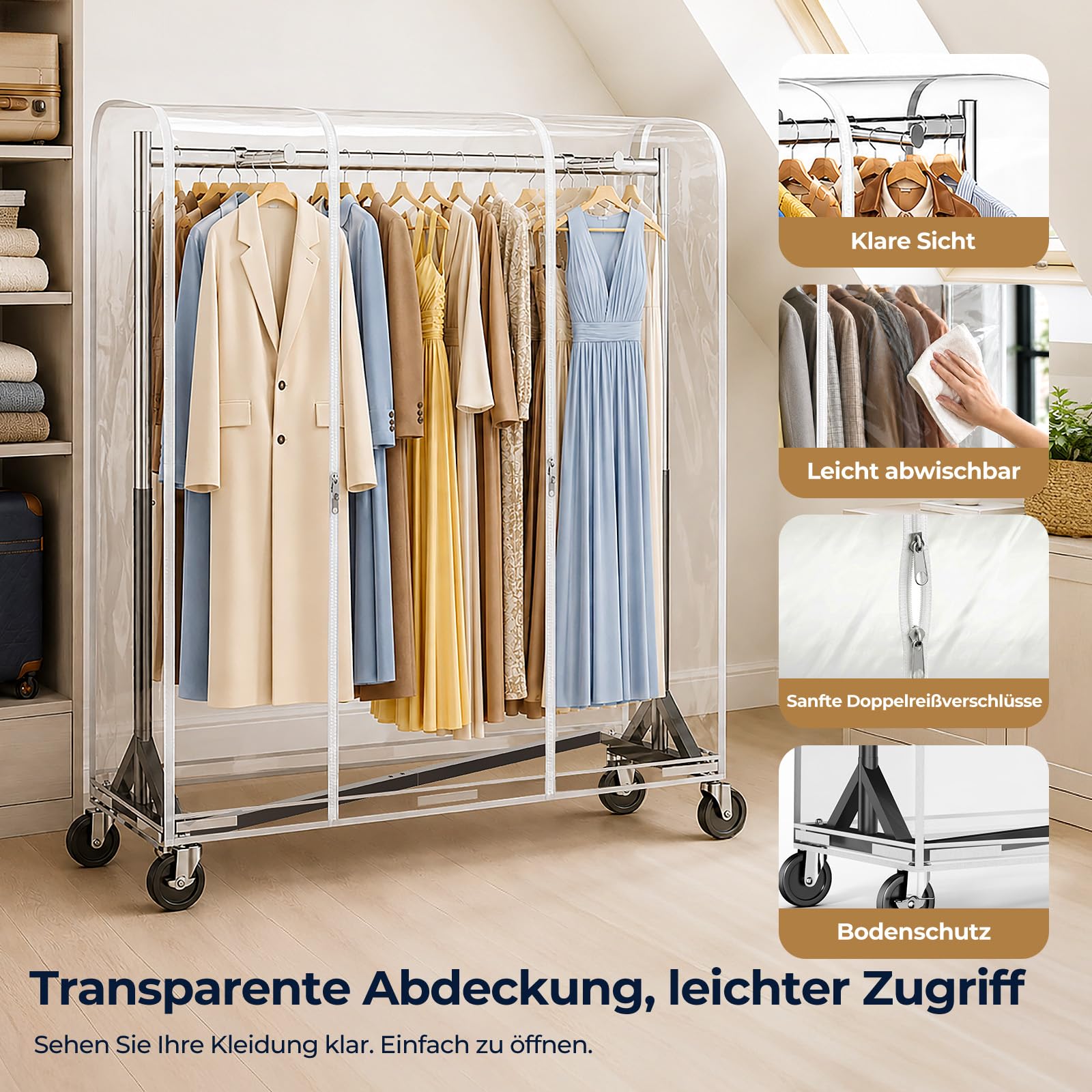 HOKEEPER Z-Basis Kleiderständer doppelseitig 160cm mit Abdeckung