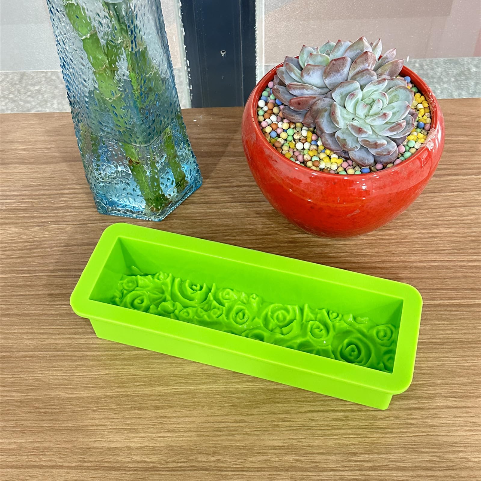 2 moldes rectangulares flexibles de silicona para jabón de rosas, flores, manualidades, jabón, velas para manualidades caseras