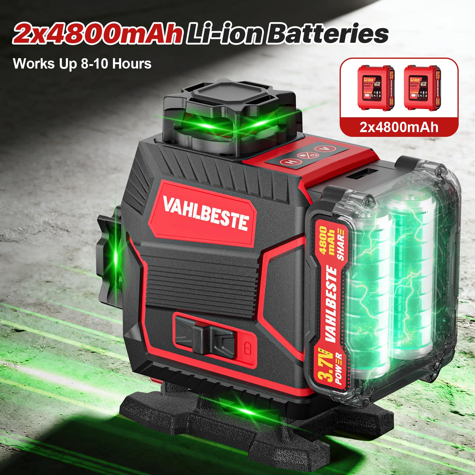 Niveau Laser avec Trepied, 4D 16 Lignes Laser Chantier avec 2x4800mAh Batterie et Affichage LED, Niveau Laser 360 Autonivelant, Télécommande, APP, IP54 pour la Construction