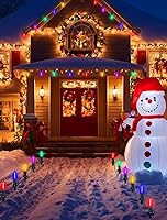 Vista 7 de Luces LED C9 para caminos de Navidad al aire libre, 38 pies, 25 bombillas LED C9 multicolor, luces de estacas de camino de Navidad, luces