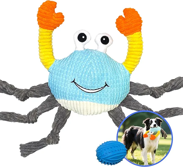 GUKCO Dog Toys for Aggressive Chewers – 3-in-1 Squeaky Interactive Chew Toy with Spiky Ball for Small, Medium & Large Dog, Pet Plush Toys（Bouncing Ball Not Included）