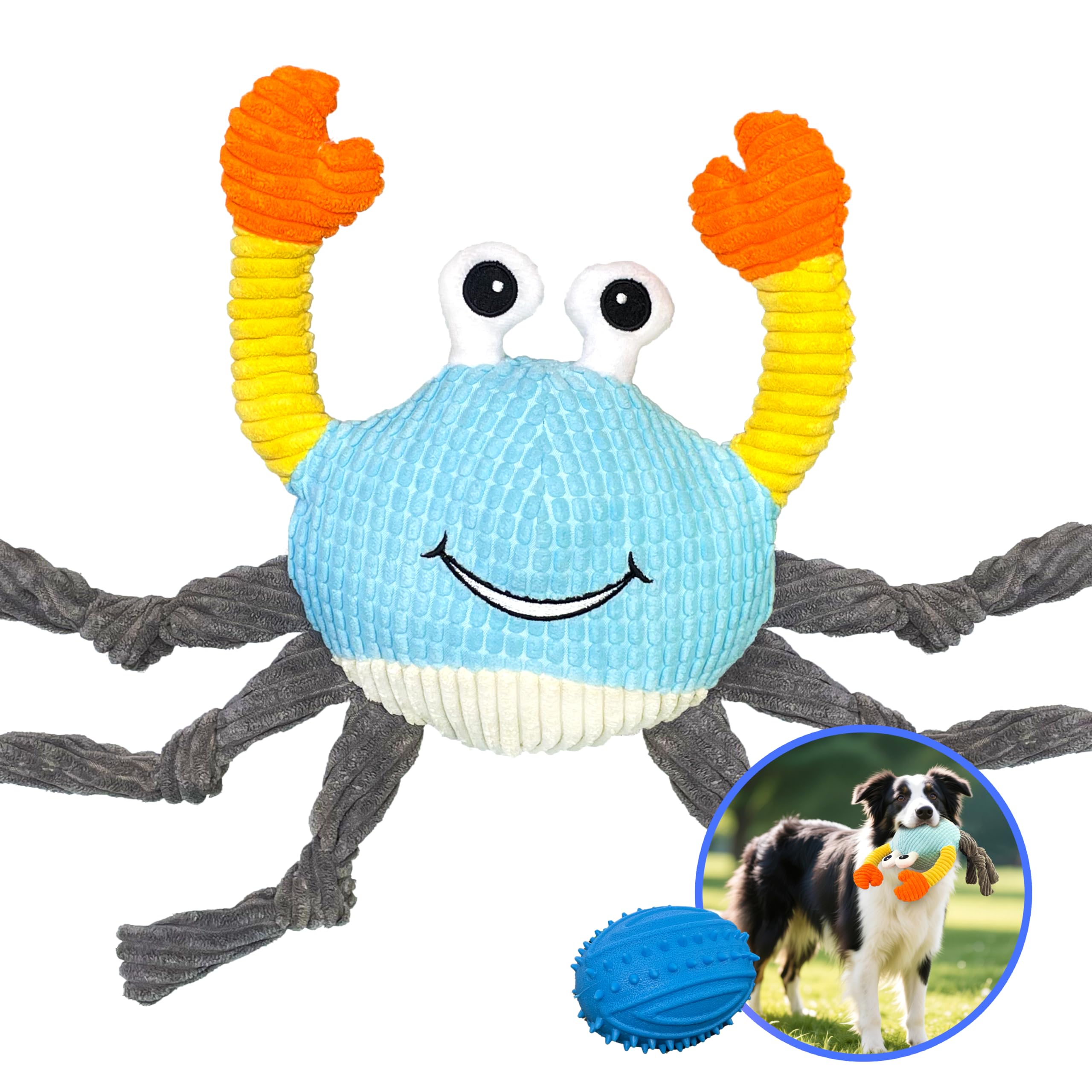 GUKCO Dog Toys for Aggressive Chewers – 3-in-1 Squeaky Interactive Chew Toy with Spiky Ball for Small, Medium & Large Dog, Pet Plush Toys（Bouncing