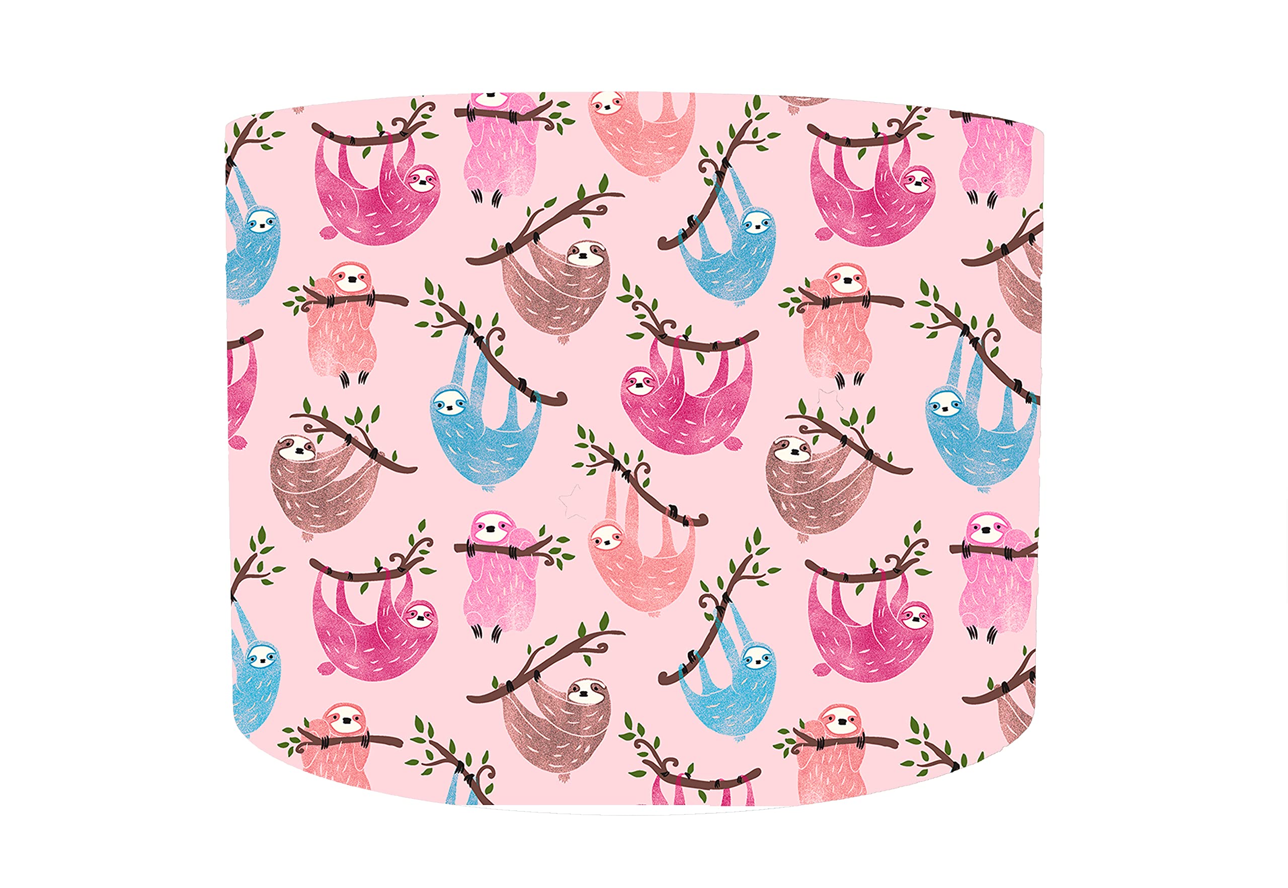 Leo & Cal, Pink Sloth Drum Lampshade, Choice of 20cm to 35cm Diameter, Cute Animal Home Decor, Children Ceiling Light Shade, Kids Bedroom Decor, Nursery Lighting, Girl Room Table Lamp