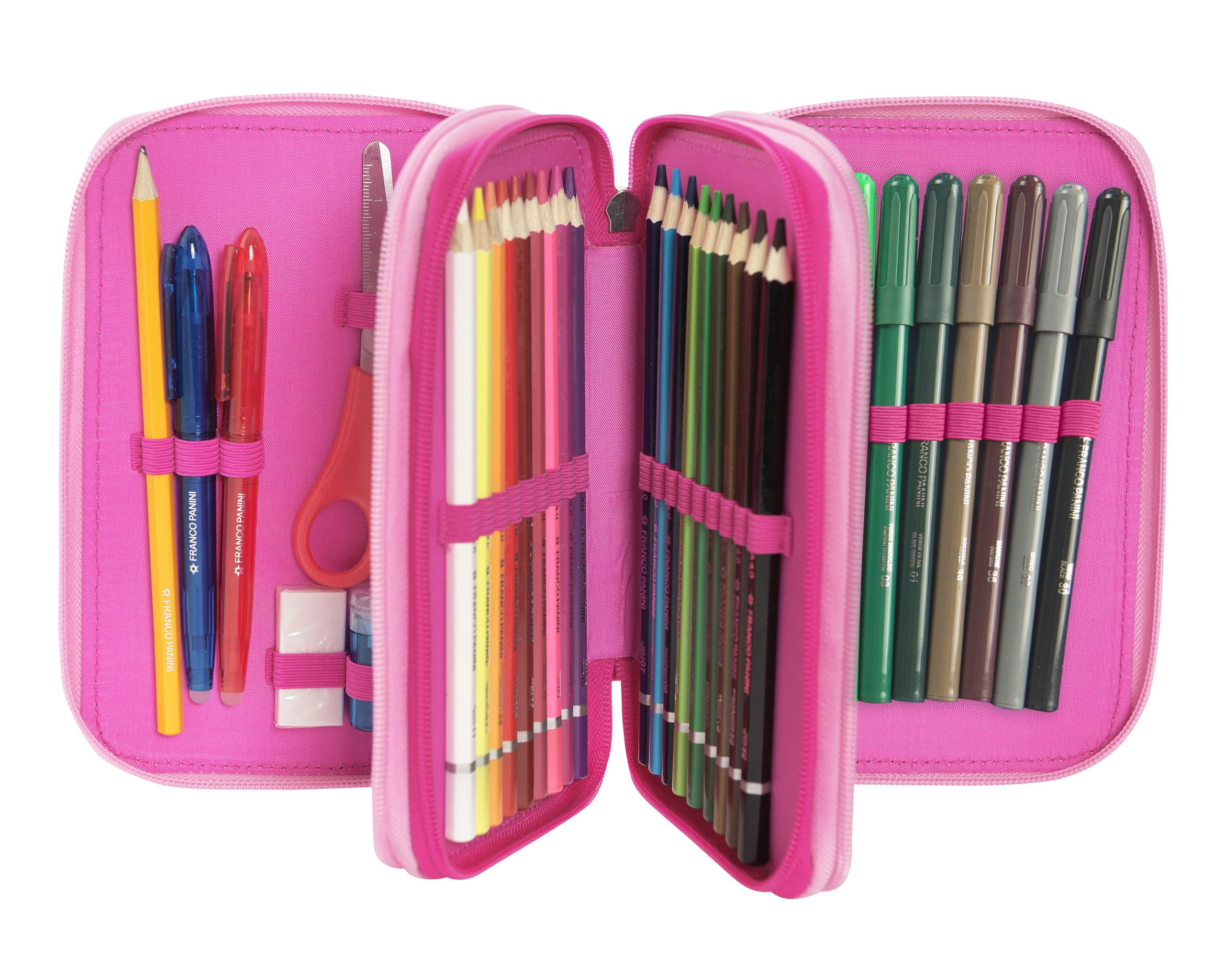 Tokidoki – Estuche escolar oficial Tokidoki, estuche con 3 compartimentos para niña y niño con juego de papelería, bolígrafo borrable azul, práctico cierre de cremallera, 20 x 13 x 7 cm, rosa,
