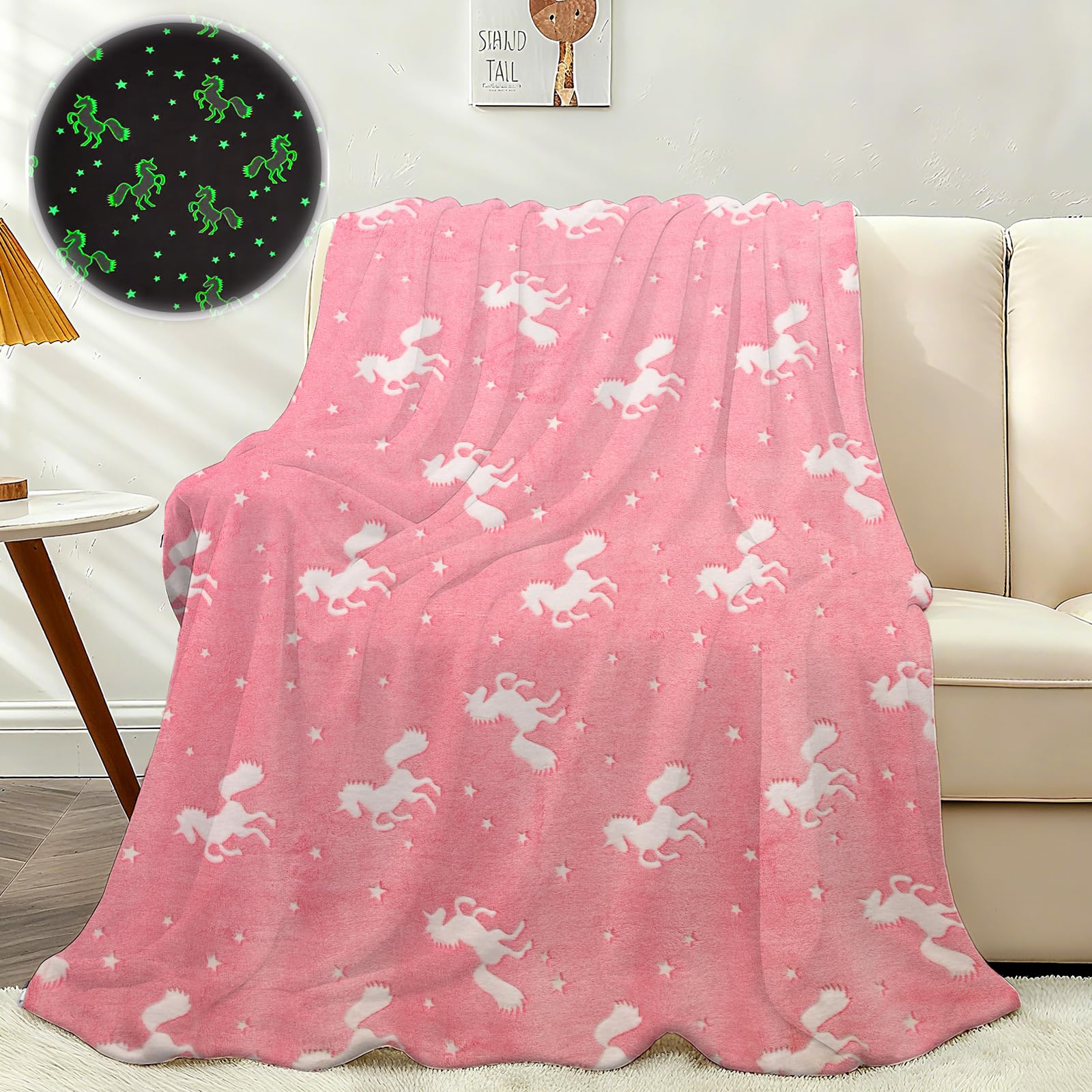 AVJWWD Coperta per bambine con unicorno,coperta soffice con unicorno che si illumina al buio, regalo di compleanno per Bambini e Ragazze (Unicorno D, 130 x 150 cm)