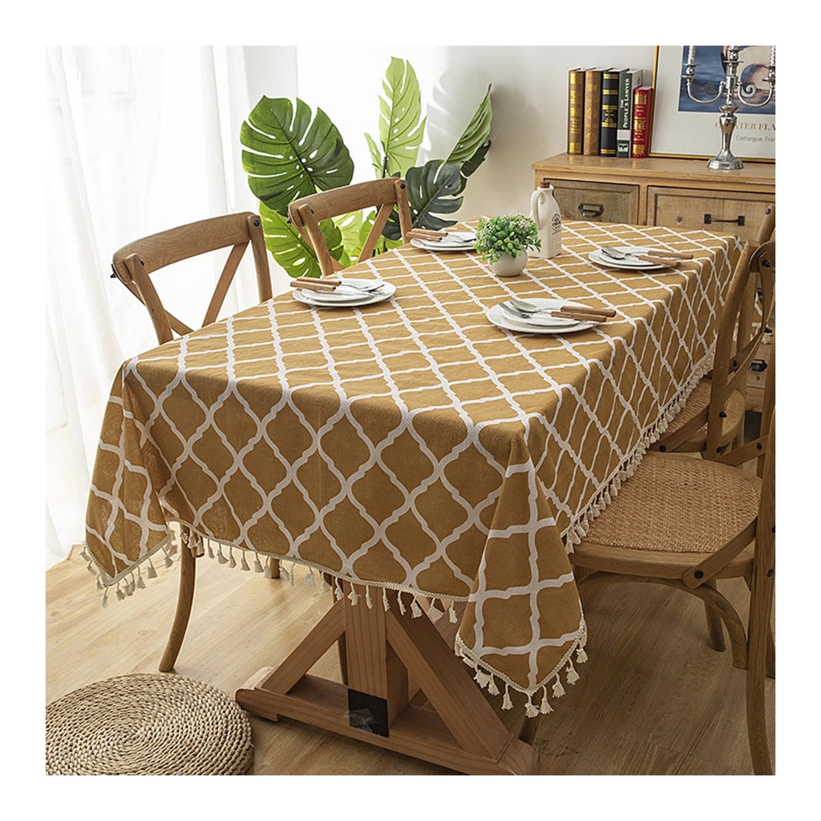 Nappe de table anti tache jaune en coton lavable 140x180 pour une protection sans compromis