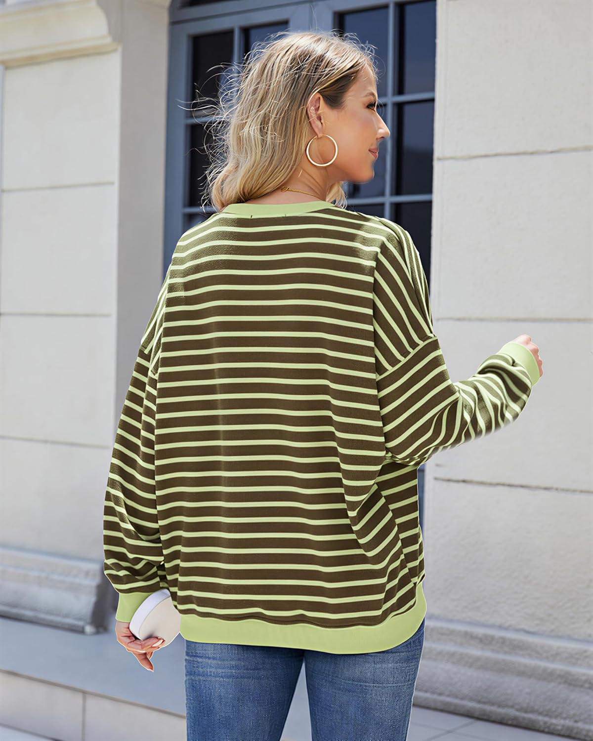 Women's Striped Oversized Sweatshirt, Long Sleeve Crewneck Pullover Top, Casual Fall Clothes - Image 6