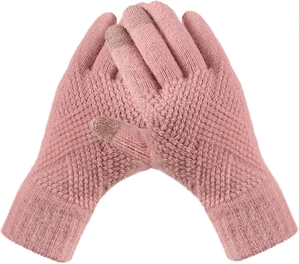 Trifabricy Winter Gloves for Women - Warm Soft Fleece Lined Winter Wool Gloves, Touchscreen Glove, Elastic Cuff Knit Texting Womens Glove, Pink