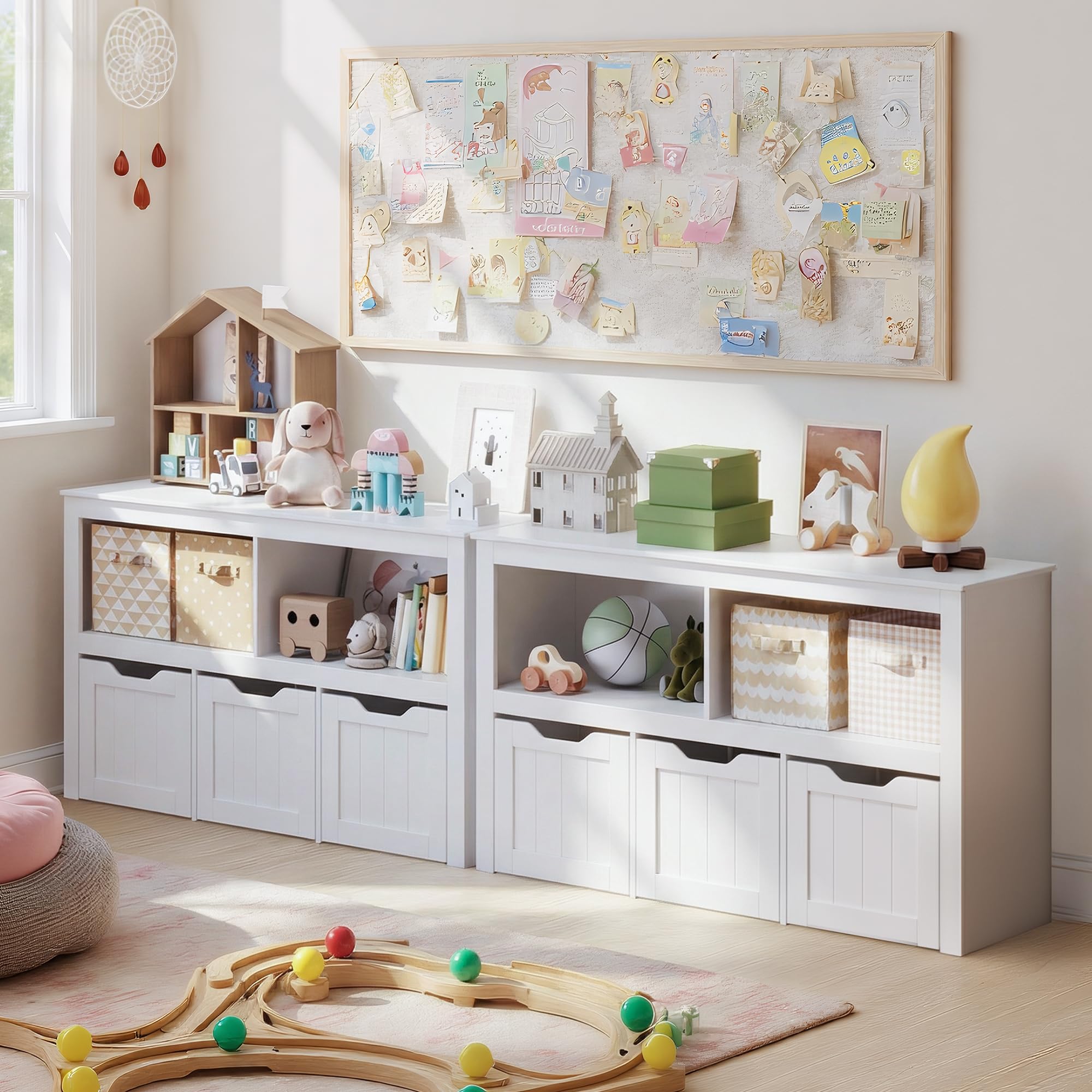 Armadietto per Riporre Giocattoli per Bambini, Libreria in Legno con 3 Cassetti con Ruote, 2 Scomparti Aperti, per Soggiorno, Camera da Letto e Stanza dei Giochi, 102 x 30 x 60 cm (Bianco)