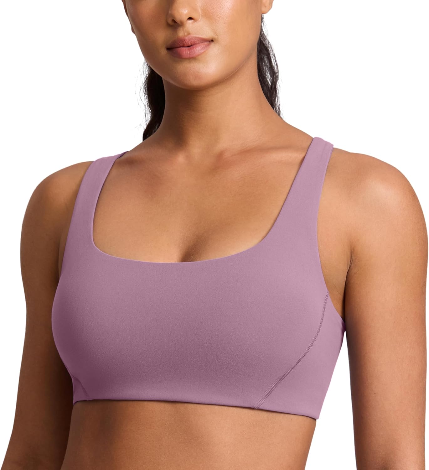 CRZ YOGA Butterlift Double Lined Square Neck Sports Bras for Women - Wireless V-Shaped Racerback Workout Yoga Top Non Padded