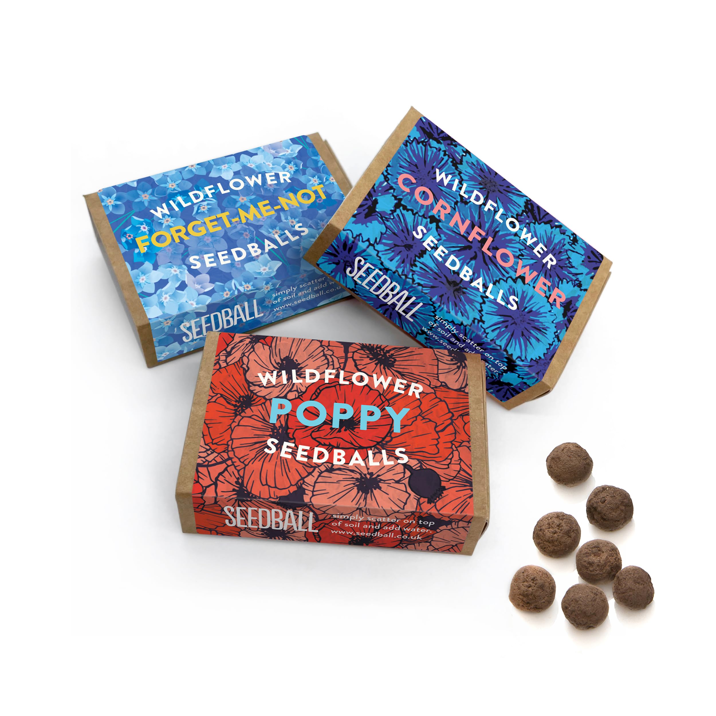 Seedball Poppy, Cornflower & Forget Me Not Seed Bombs, 3 Boxes of 6 Balls
