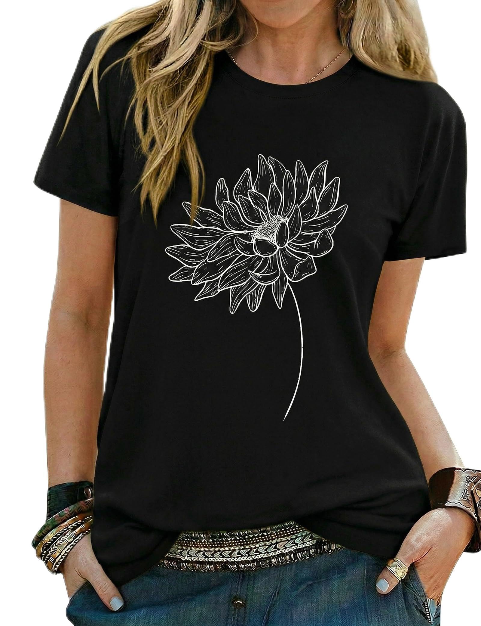 Gyabnw Damen Sonnenblumen T Shirt Sommer Kurzarm Top mit Aufdruck Oberteile Shirts