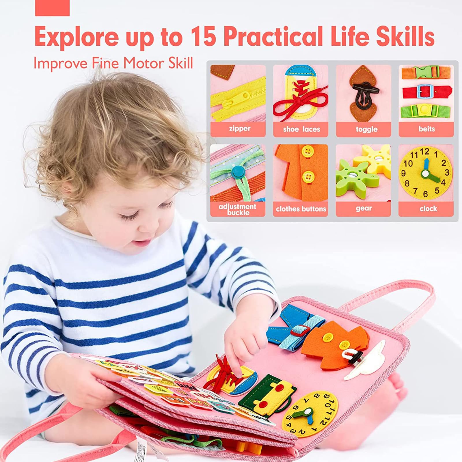 Busy Board Montessori Bambini, Pannello Sensoriale Libro attività di Feltro per Sviluppo Motricità Fine e Cognitivo, Quiet Book Viaggi, Giochi Educativi per Ragazzo Bambina#3