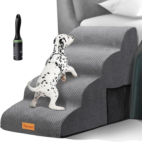 Topmart Escalones de espuma de alta densidad para perros de 4 niveles, escalones extra anchos y profundos para mascotas, escaleras antideslizantes
