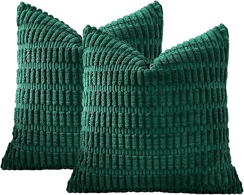 Miniatura 7 de OTOSTAR Paquete de 2 fundas de almohada decorativas de pana suave de 18 x 18 pulgadas, fundas de cojín suaves de rayas bohemias para sofá, cama y